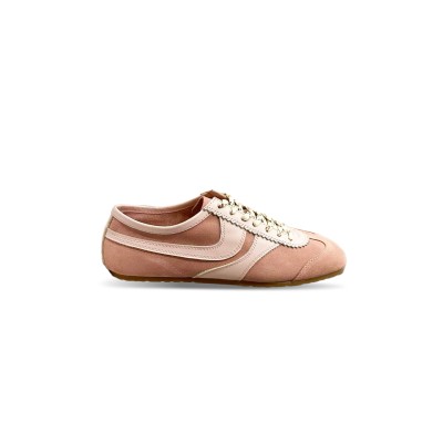 DRIES VAN NOTEN STITCHED CONTRAST RUBBER SOLE SUEDE PANEL SNEAKERS IN PINK 242-021706
